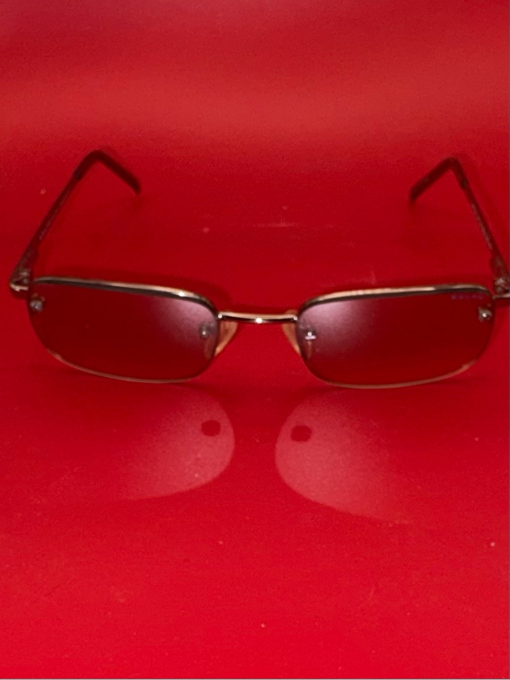 Ralph by Ralph Lauren Rectangular Metal Frame Sunglasses pink peach lenses.